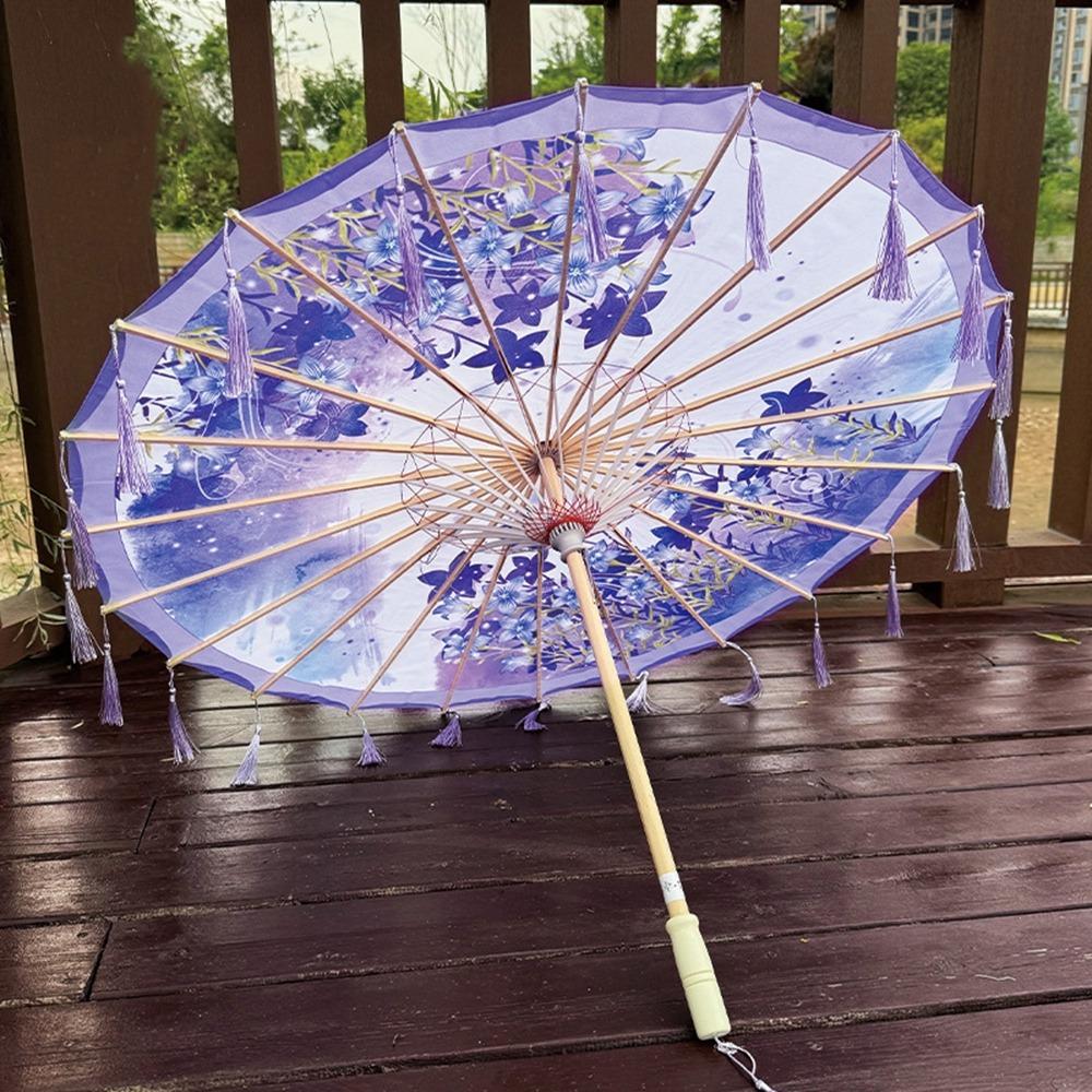 Chinese Style Silk Fabric Tassel Umbrella 70cm Ancient Dance Umbrella Tassel Umbrella for Women