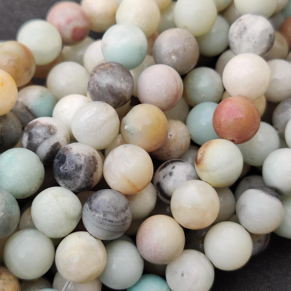 Natural Multi Matt Amazonite Round Balls Gemstone Beads, 6mm 8mm 10mm, A Grade Multicolor Amazonite Beads, 14-15 Inch Strand Beads.