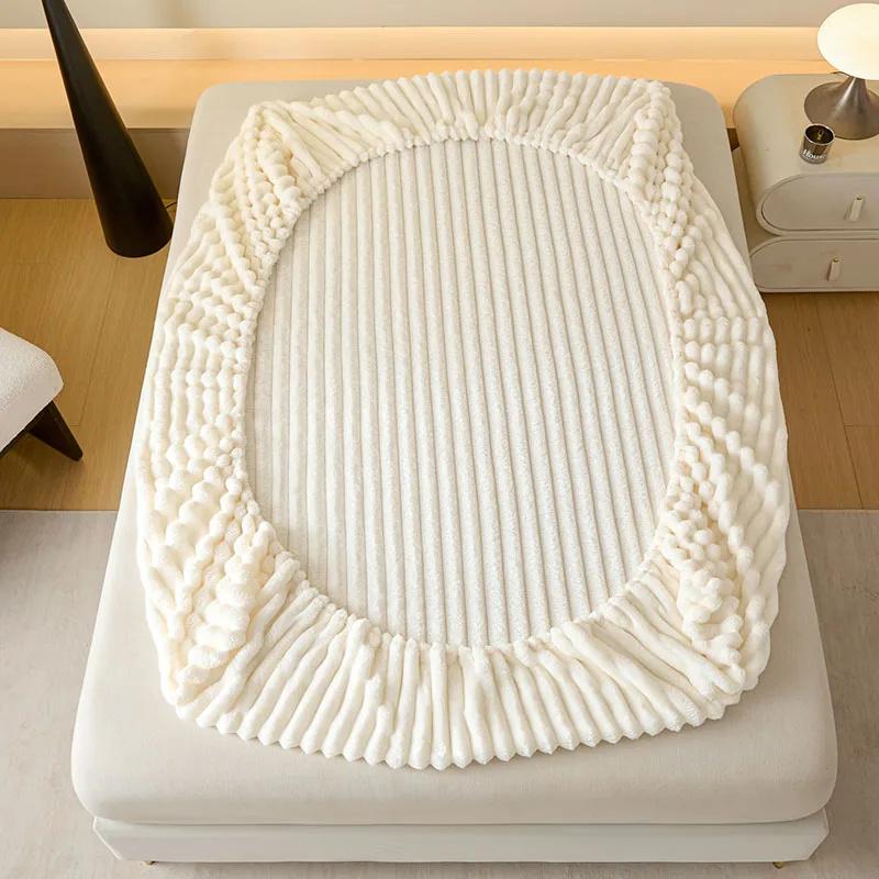 Утолщенная простыня для зимы, покрывало на кровать, пушистый плюшевый эластичный наматрасник, пушистое флисовое постельное белье, нескользящий наматрасник