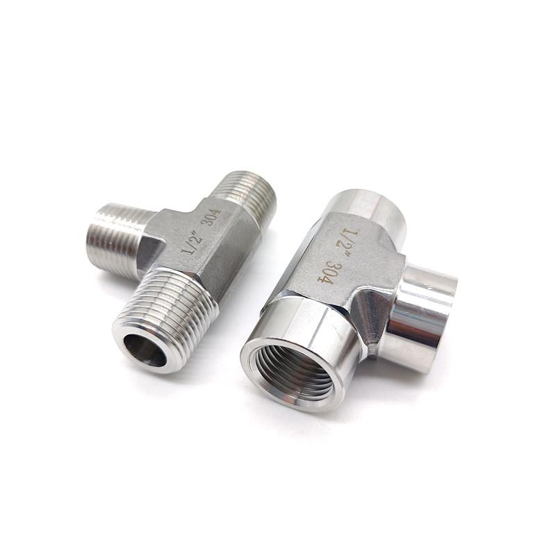 304 Stainless steel die forging tee fitting 1/8" 1/4" 3/8" 1/2" Male/female thread joint High pressure water pipe fittings