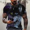 Men's T-shirt Outdoor Breathable Round Neck Top Summer Short Sleeve Wolf Print 3D Pattern Large Loose Men's Clothing