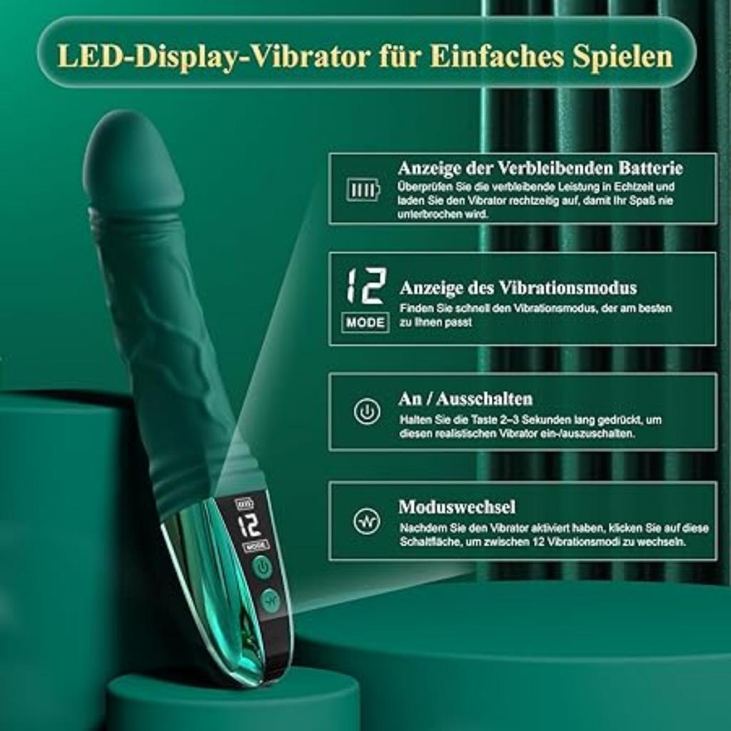 G Spot Dildo VibratorRealistic Anal Dildo for With LED Display, 12 Vibrations Clitoris Vibrator Wand Sex Toys for Female Male G Spot Anal Stimulation