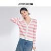 JOY SPEAKER Women's V-Neck Striped Long Sleeve Knit Sweater