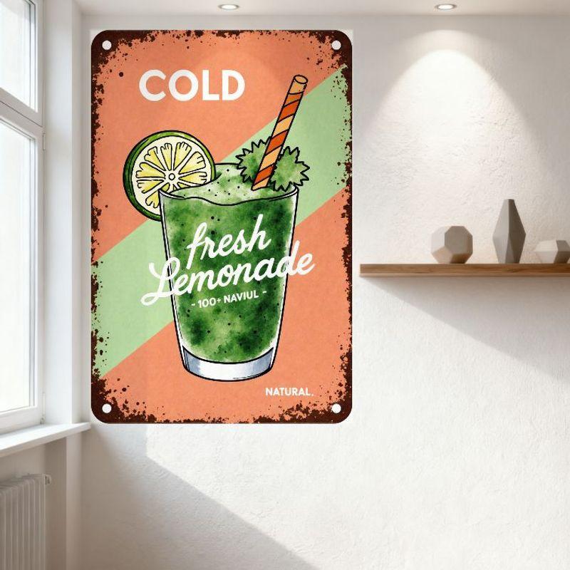 Винтажная металлическая вывеска "Холодный лимонад" Ретро Рустик Натуральный Освежающий Декор для Бара Кафе Дома Мужской Уголок