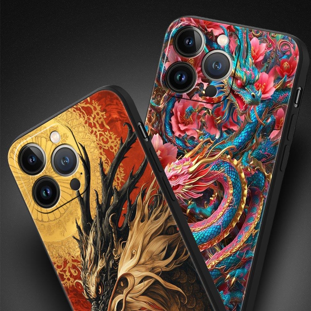 Китайский стиль Лун Цветок Дракон Чехол для телефона для iPhone 17 16 15 14 13 12 Pro Max 11 Pro Max 17 AIR Plus Мягкий ТПУ Чехол Сумки