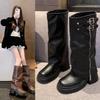 Женские ботинки на толстой подошве 2025 осень и зима новые модели, но ботфорты, маленькие ботильоны, женские ботинки-рыцари на платформе