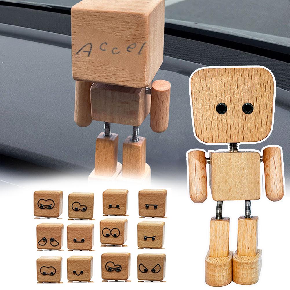 Shaking Wooden Man Figurine Car Dashboard Desktop Ornaments Cute Auto Creativity Interior Stress-relieving Gift Decoration A5Q3
