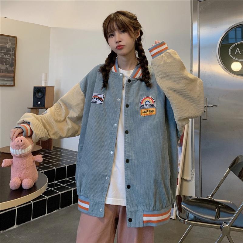 Вельветовая бейсбольная куртка с вышивкой, весенне-осенняя мужская и женская парная куртка в стиле ретро в стиле Харадзюку, уличное трендовое свободное пальто