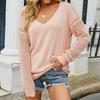 Autumn Winter Vintage Loose Long Sleeve Top Solid Color Pullover Knitwear V-Neck Sweater