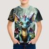 Round Neck 3D Dinosaur Printed Top Casual Short Sleeved Children's Boy T-shirts - Soft Medium Stretch Polyester Fabric Summer Relaxed Fit Clothing