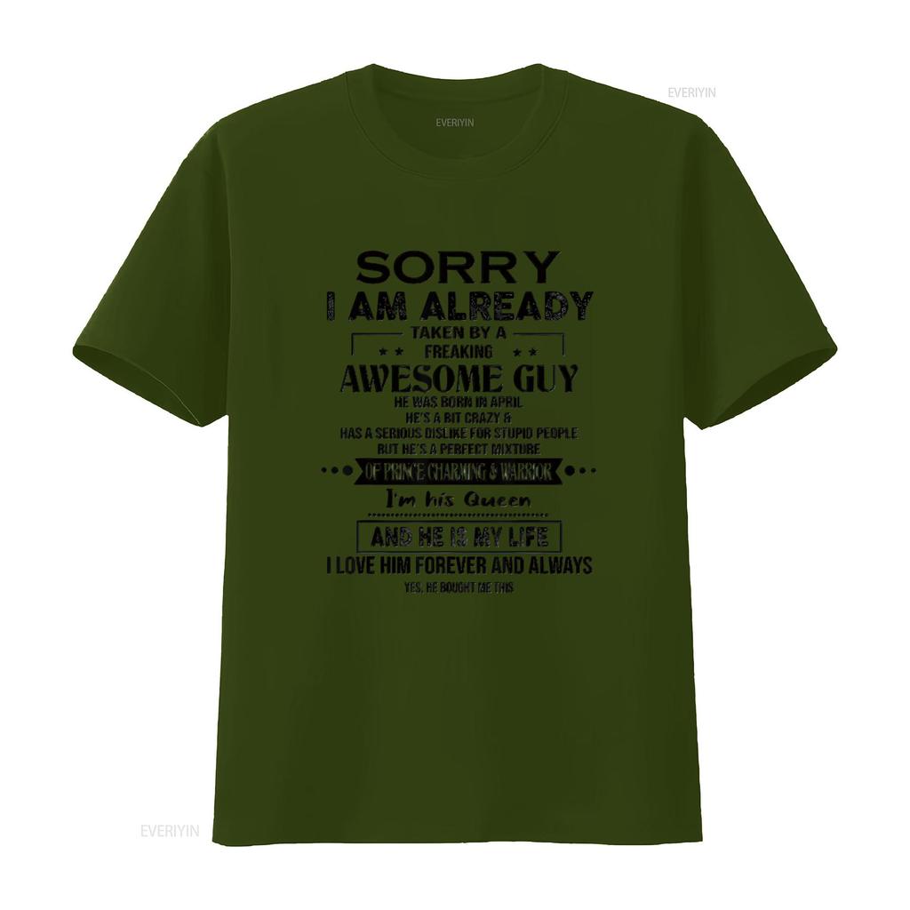Mens Sorry I Am Already Taken By A Freaking Awesome Guy April T Shirt White Medium vintage Washed Stretched designer clothes