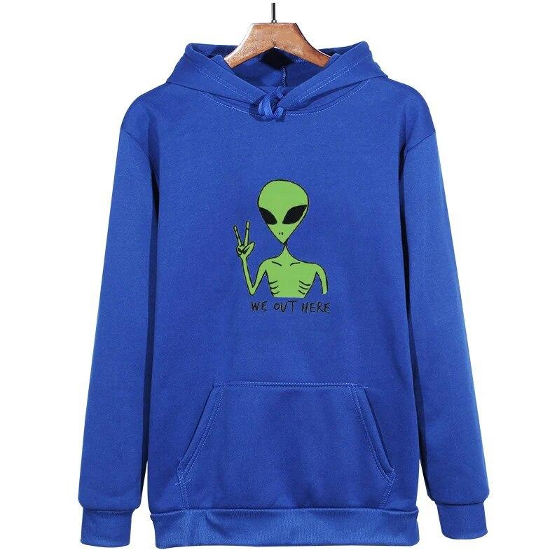 Alien WE OUT HERE Print Oversized Sweatshirt Women Kawaii Hoodies Clothes Hoody Jacket Long Sleeve Harajuku Aesthetic Tops Unisex Hoodie