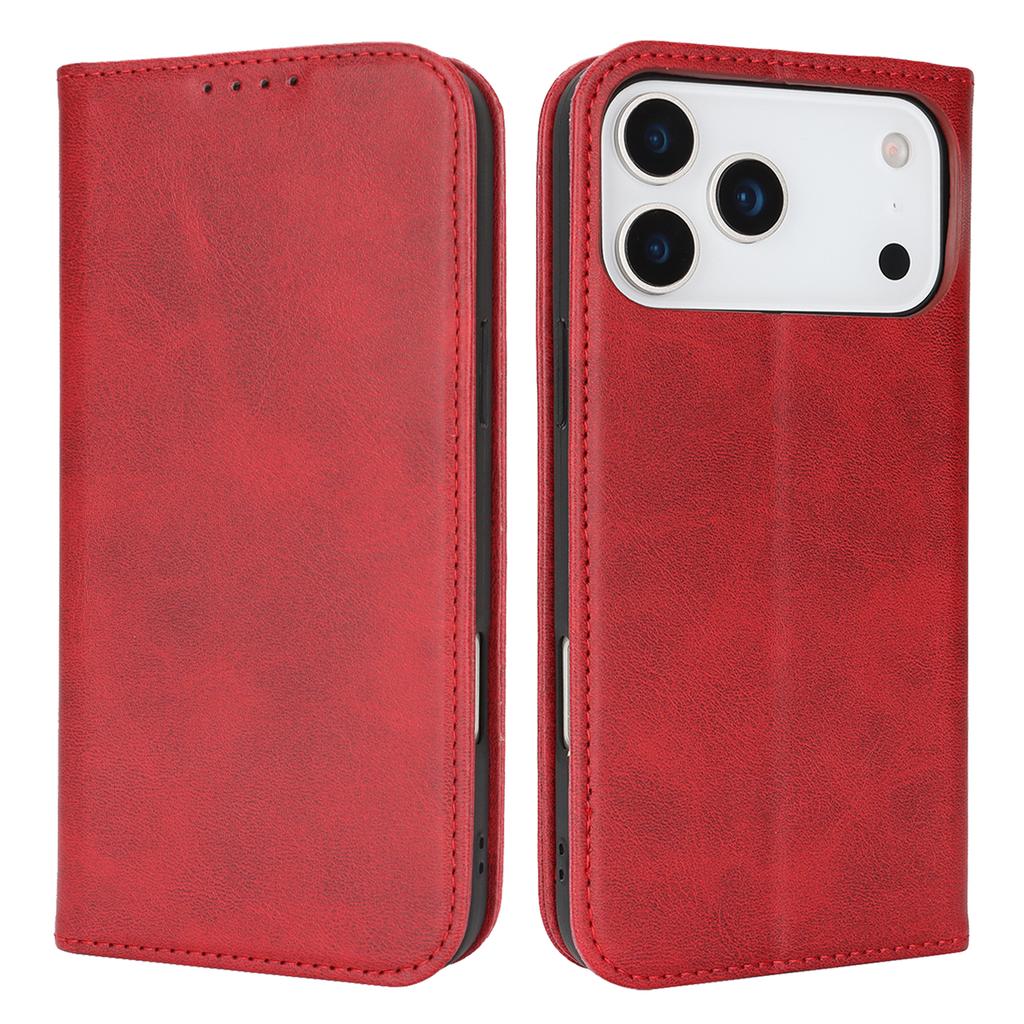 For iPhone 17 Pro Max Case PU Leather Calf Textured Magnetic Closing Smart Phone Cover