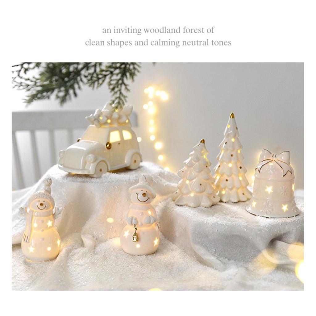 Керамический Вырез Снеговик Машина Рождественская Елка Украшение со Светодиодной Подсветкой Декор Для Дома Офиса Рабочего Стола Праздничный Подарок