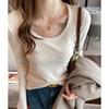 U-collar Velvet Base Shirt for Women Is Shoulder Long Sleeve T Sleeve Slimming Design Sense Can Wear A Black Top