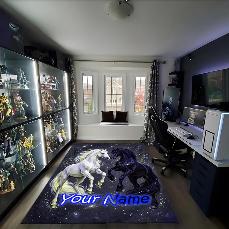 1PC Custom Name "Galactic Horse Dance" Theme Floor Mat Ideal for Living Room, Game Rooms, Office, Bedroom,Floor Mat Playful Design