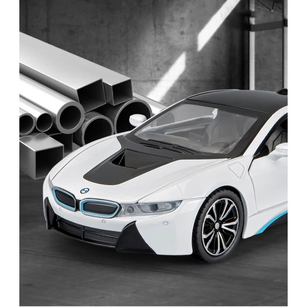 1/24 BMW I8 Supercar Alloy Car Diecasts & Toy Vehicles Car Model Sound and Light Pull Back Car Toys for Kids Gifts