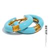 20mm Candy Color Blue Pink Brown Enamel Stainless Steel Hollow Hoop Earrings Golden Simple Trendy Y2K Sweet Jewelry Gift