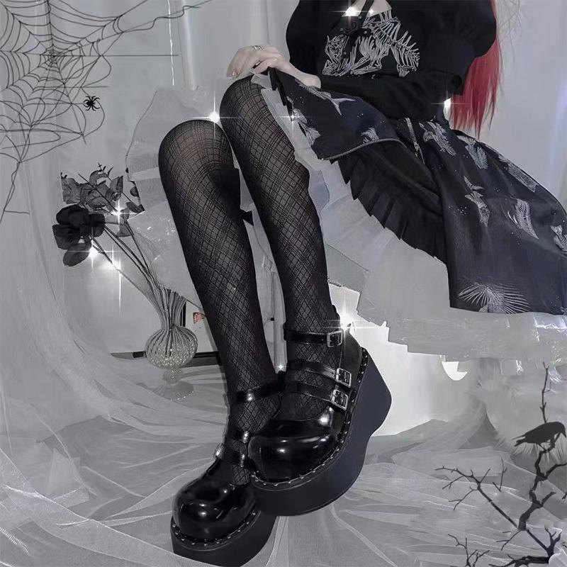 Женские Лолита Черные Шелковистые Колготки Аргайл Ромбовидный Клетчатый Узор Колготки Чулки