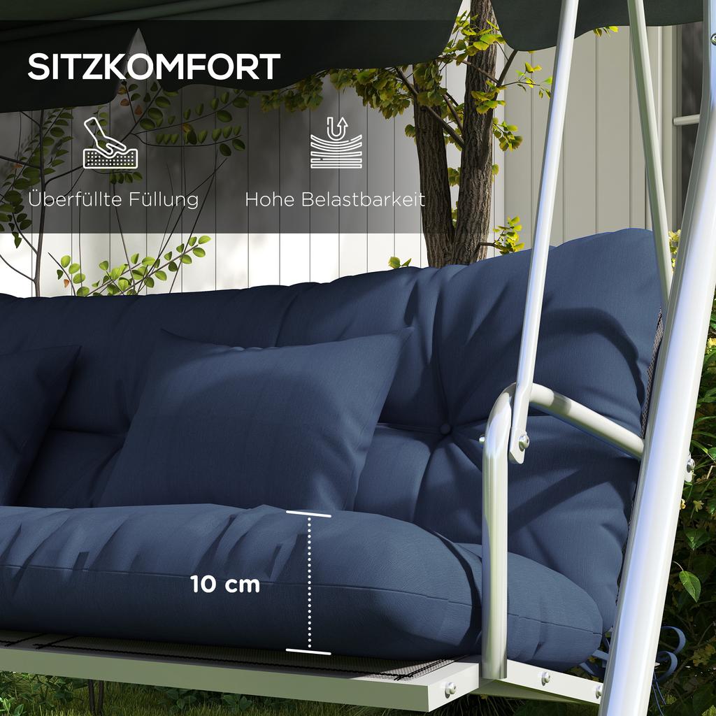 4-Piece Seat Cushion Set, 150x50 cm Water-Repellent Chair Cushions with Ties, 10cm Thick Navy Blue
