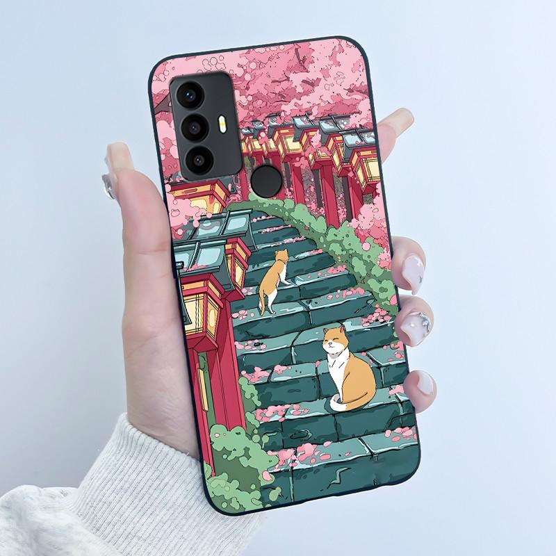 Cute Case For TCL 30 SE Protective Cover For TCL 30E Funda For TCL 306 305 Printing Shell Soft Silicone Cartoon Black Casing