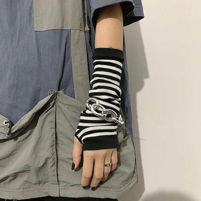 Long Fingerless Gloves Black Punk Cuff for Women Gothic Lolita Girls Men Hip-hop Glove Elbow Stretch Winter Arm Warmer Mitten