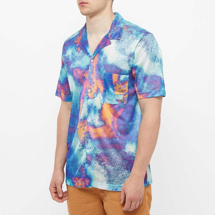 Adidas Originals Clover Полная печать Tie-Dye Block Print Вышитый логотип Рубашка с короткими рукавами Мужские топы Разноцветные HT1647