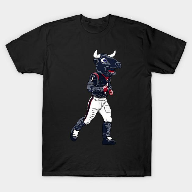 Asian Size Men Black Print T-shirt Toro Houston Texans Mascot Cartoon Style - Kalamazoo #75 No-Cut Heat Transfer Print Cotton Tshirt