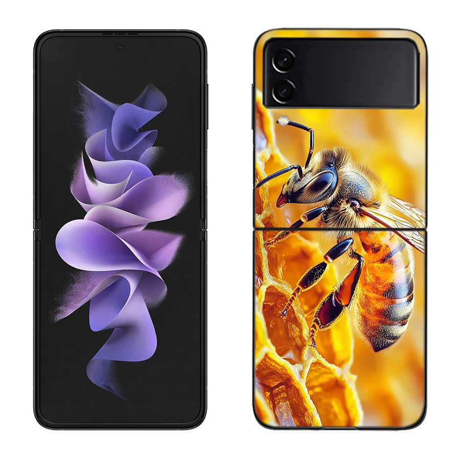 Пчелы и Мед в Сотовом Чехле Для Samsung Z Flip 7 6 5G Galaxy Z Flip 5 4 3 Черный Жесткий Чехол Роскошная ПК Оболочка