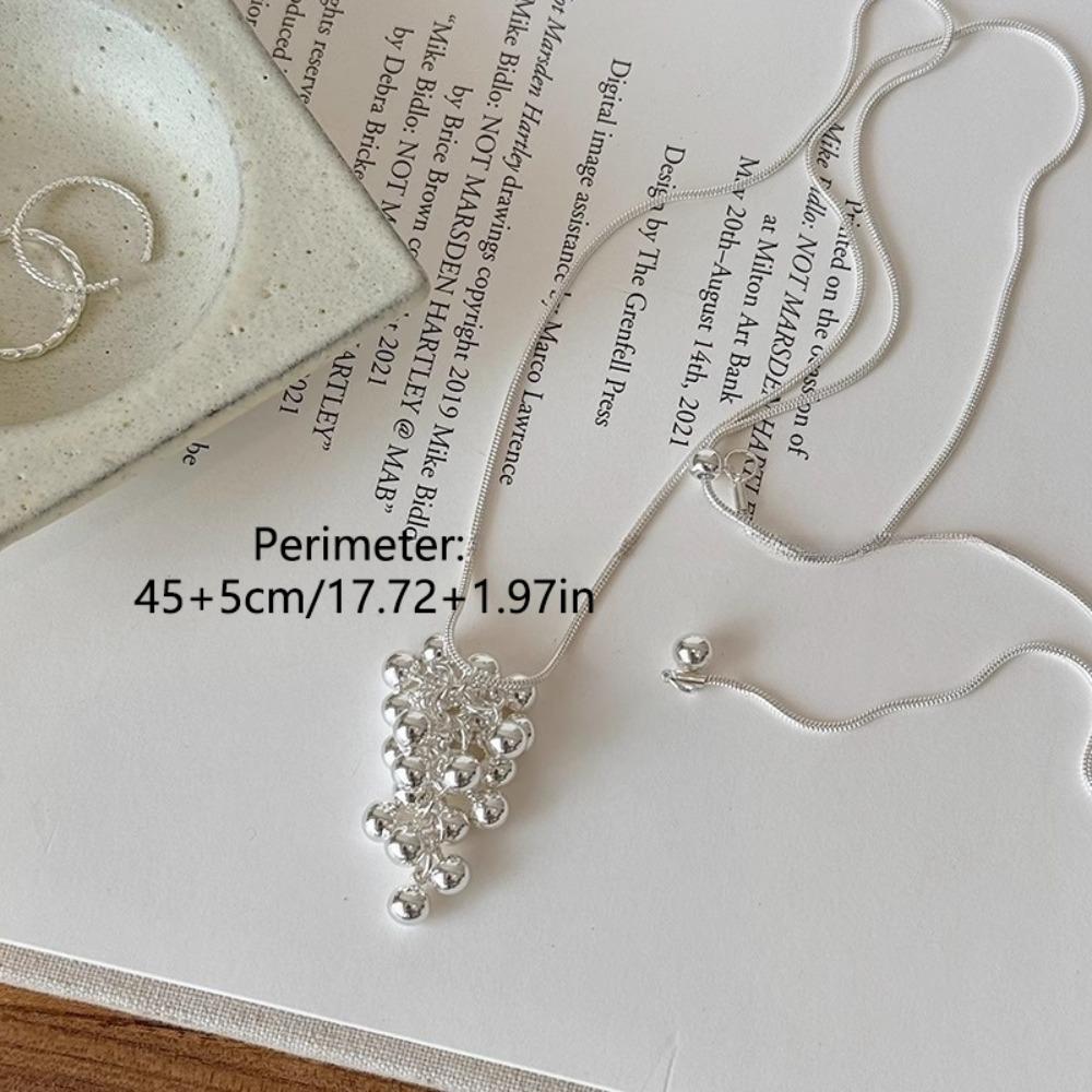 Silver Grapes Pendant Necklace Jewelry Pearl Grape Sweater Chain Grape Cluster Necklace Summer