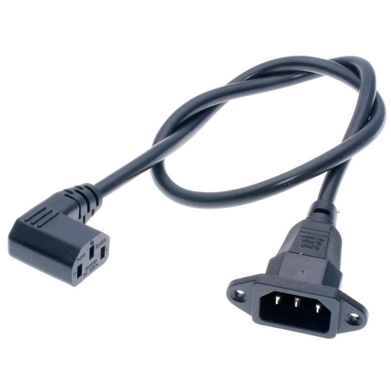 Three-Pin C13 to C14 L-Shaped Power Cord with Eared Screw Holes