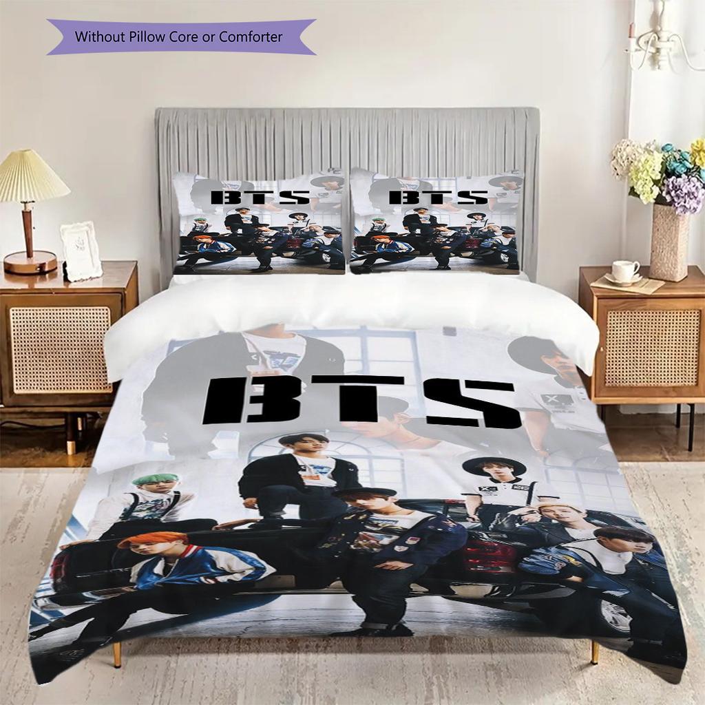 Bts Global Music Sensation Three-piece set (1 * duvet cover + 2 * pillowcase, without core) 2D Flat Christmas birthday gift Duvet cover and pillowcase
