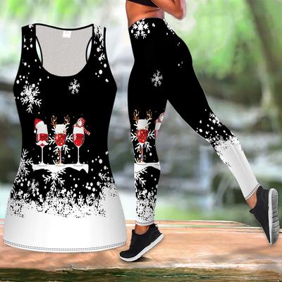 Праздничный принт Рождество Наряд для йоги для женщин Модные леггинсы для тренировок Фитнес Спортивный повседневный Набор для йоги Спортивный костюм
