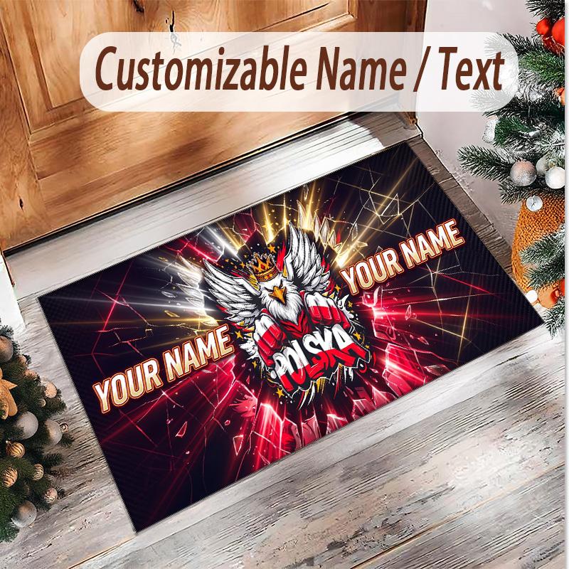 Personalized Crystal Velvet Carpet Poland Football Pattern Non Slip Floor Rug