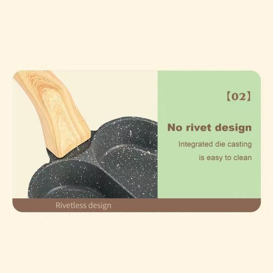 Omelette Pan 4-Cup Non-Stick Egg Frying Mold Heart-Shaped Mini Cooker Pan with Wooden Handle