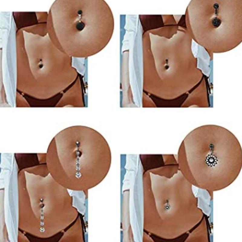 7-кусочные кольца для пупка с капельками воды, инкрустированные бриллиантами, ювелирные изделия для прокола ногтей в пупке