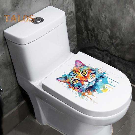 Цветной рисунок наклейка на унитаз с котом, водонепроницаемая, съемная, самоклеящаяся, ПВХ, настенное искусство для гостиной, ванной комнаты, акварель, котенок, декоративная наклейка на крышку унитаза