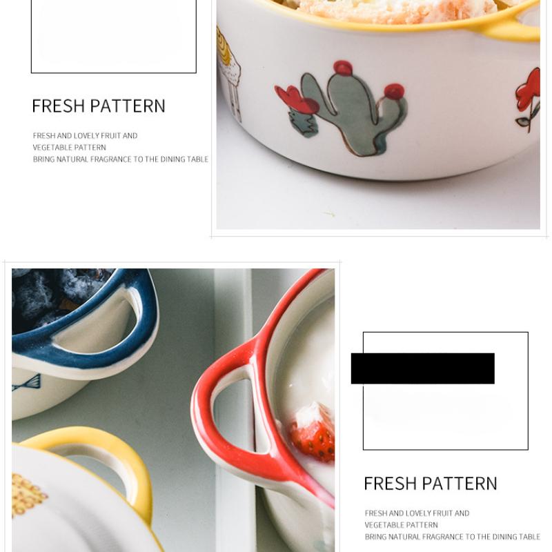Multifunctional Kitchen Ceramic Bowl with Lid Exquisite Double-eared Noodle Ramen Salad Steamed Bowls High Appearance Tableware