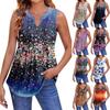 Womens Summer Tank Tops  Pleated V Neck Printing Casual  Top Tank Tops For Women Loose Fit Sleeveless Tunic Shirts