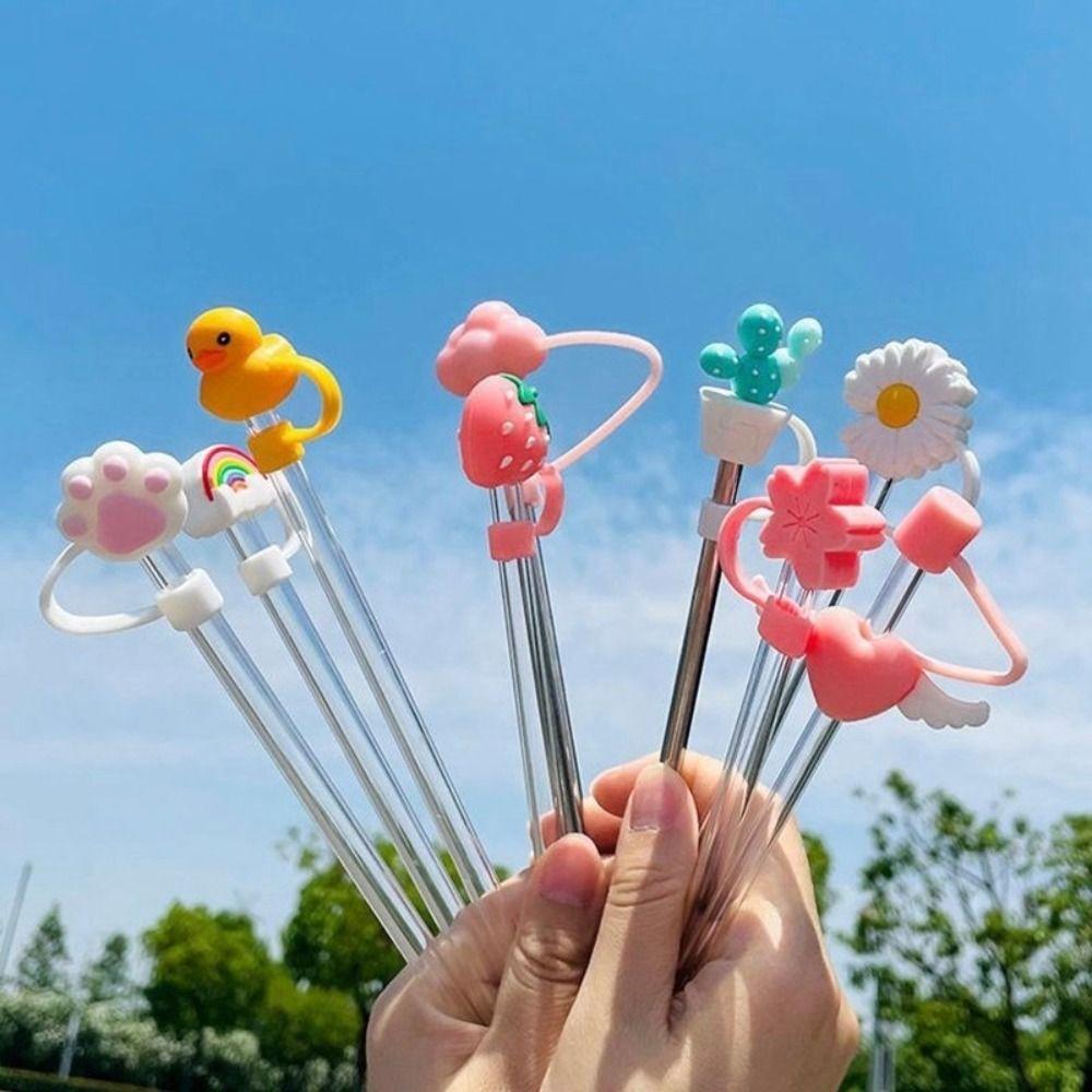 Cartoon Cute Drinking Straw Dust Cap 3D Straw Tips Cover New Silicone Straw Plug Bottle