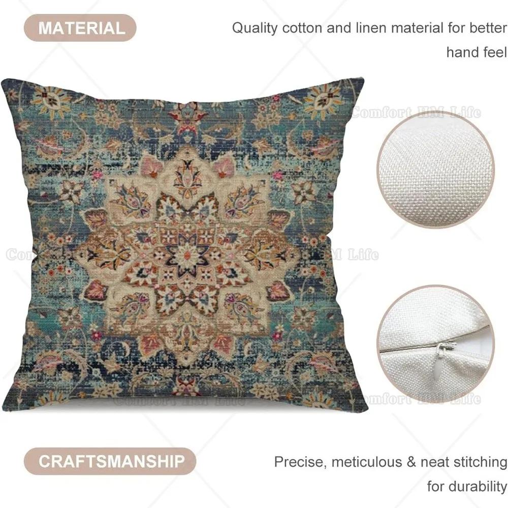 Boho Pillow Covers Set Of 2 Ethnic Bohemian Carpet Vintage Rust Coral Floral Decorative Cotton Pillow Cases With Zipper Decor