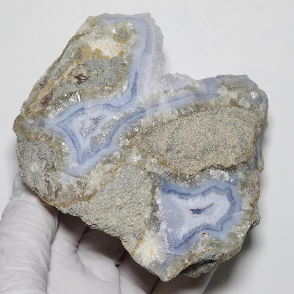 [Камень N2 Натуральный] Натуральный Минерал Голубой Кружевной Агат Жеода / Кристалл | (31 | "Единственный в своем роде" Прибл.. 398 г, 96x81x47 мм)