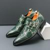 Retro Fashion Green Print Mens Dress Shoes Big Size 46 Luxury Formal Shoes Men Pointed Toe Leather Casual Business Shoes for Men