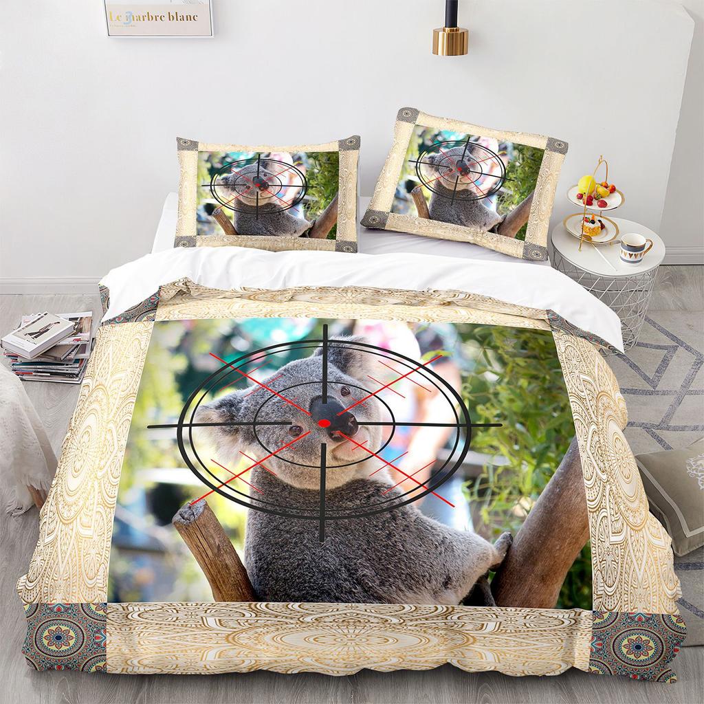 Comfortable Cartoon Koala Pattern Duvet Cover Set With Duvet Cover And Pillowcases King Queen Twin Sizes For Boys Girls And Kids