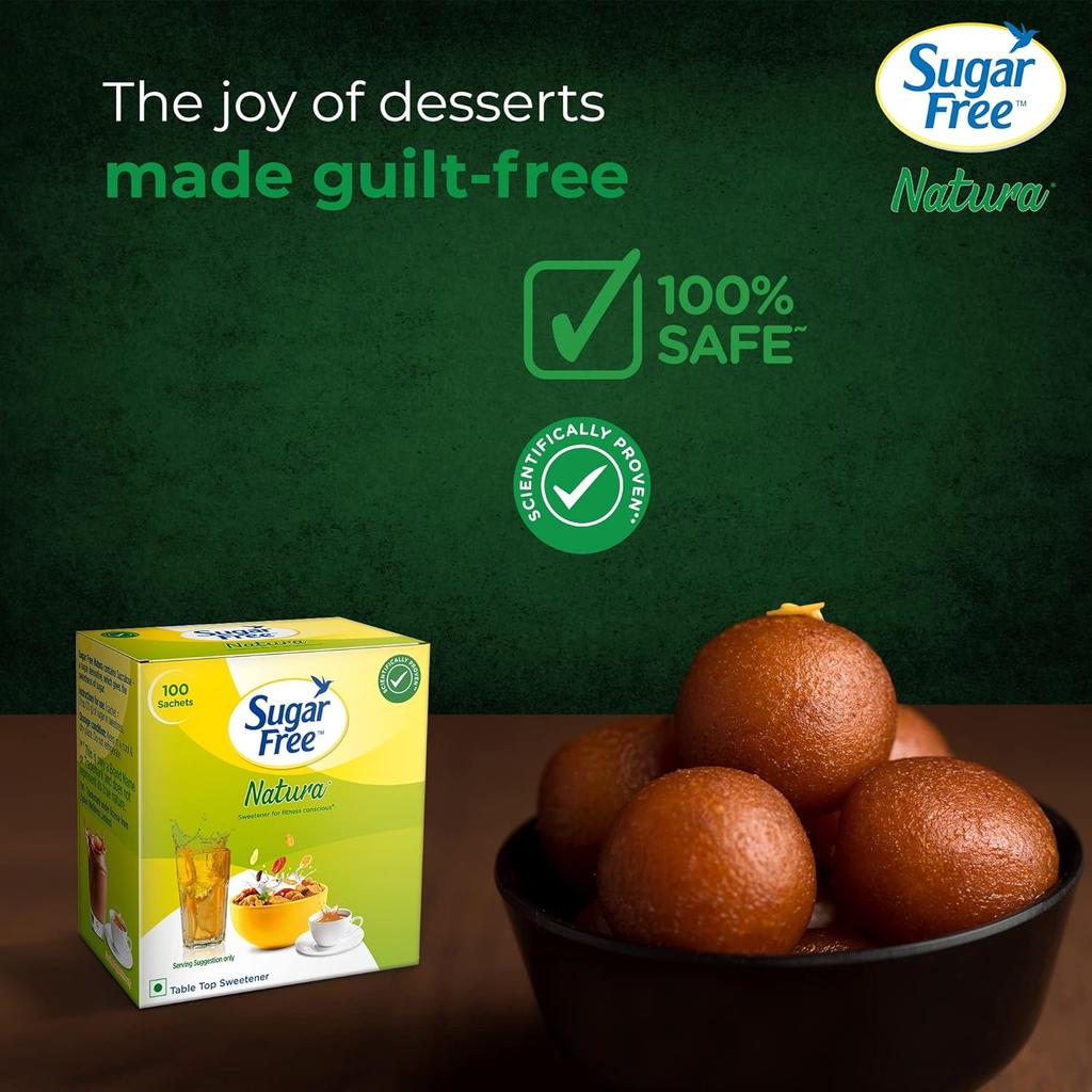 Sugar Free Natura Zero Calorie Sweetener 100 Sachets Pack of 2 | Equivalent To 1Kg Sugar | Heat-Stable, Safe & Sweet 75g