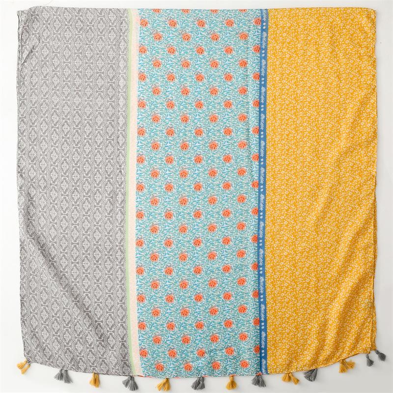 Spain Fashion Patchwork Polka Floral Viscose Shawl Scarf Lady High Quality Wrap Pashmina Stole Bufanda Muslim Hijab 180*90Cm