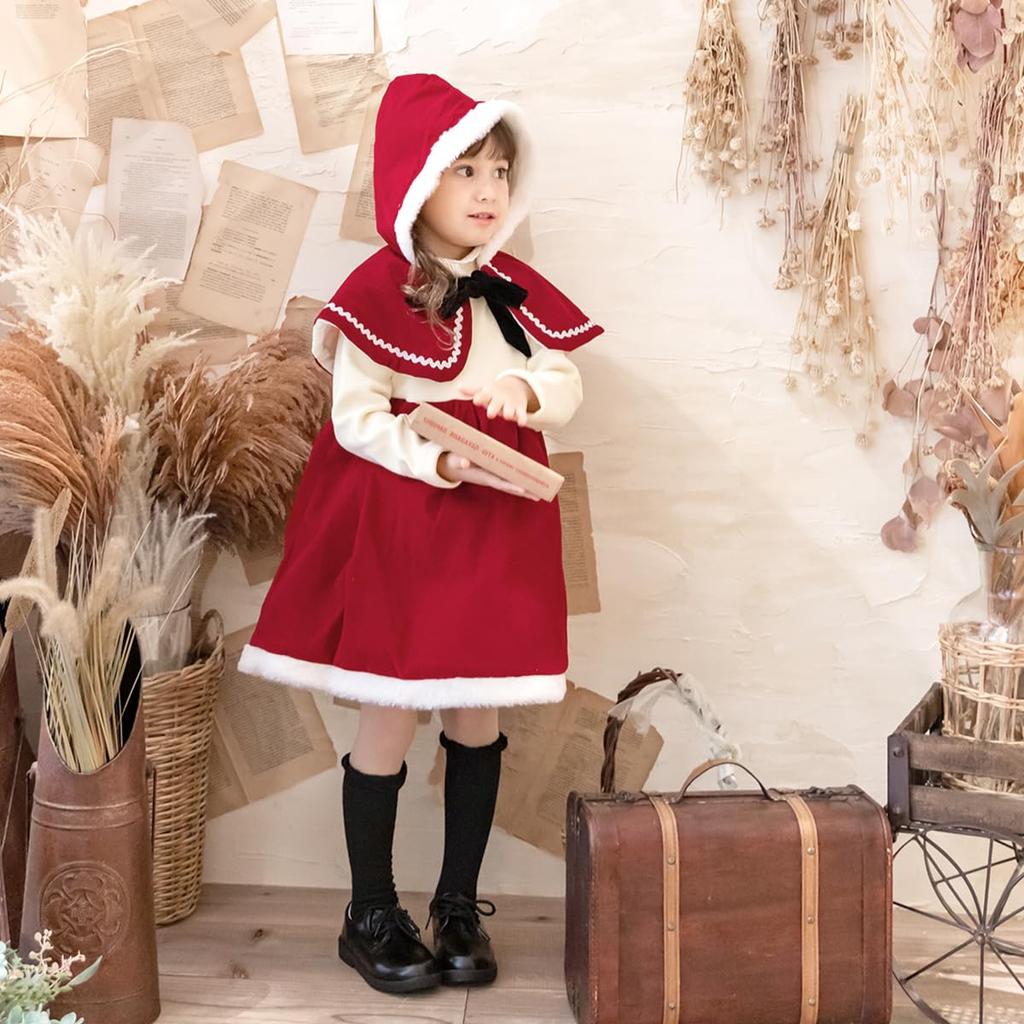 Santa Costume for Christmas Little Red Riding Hood Outfit for Santa Claus Santa Sizes E0425 [monoii] Kids, Cosplay, Girls, Dress, Outfit, 80, 90, 100,