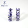 Natural Blue Tanzanite Clasp Earring ,3ct Real Tanzania Aa Color 10 Piece Oval 3*5mm 925 Sterling Silver Fine Jewelry Women