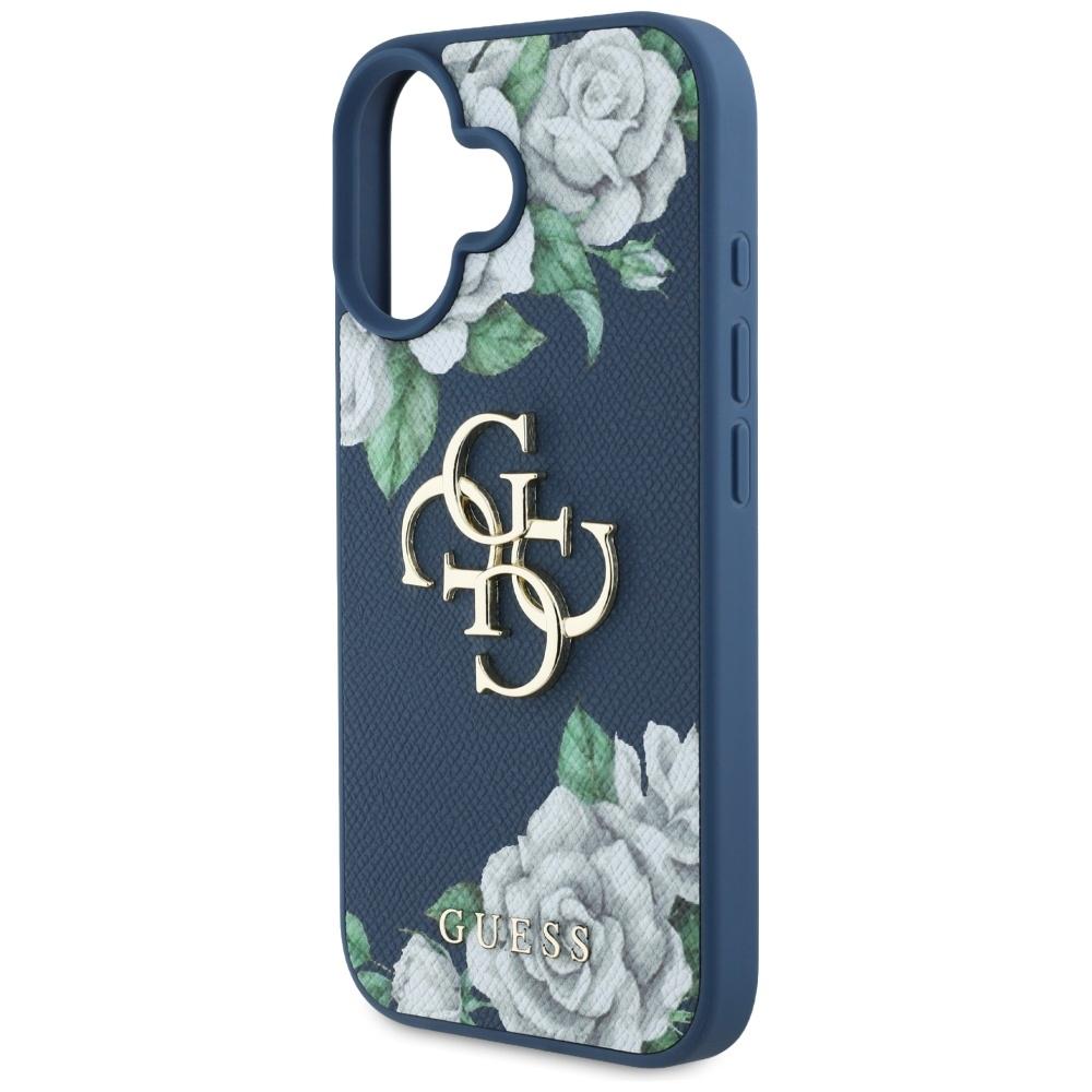 Guess Grained Roses Big 4G logo case for iPhone 16 blue