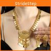 Trendy Alloy Gold Jewelry Collection With Hollow Coin Necklace And Earrings For Wear Casual
